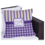 Purple Gingham & Stripe Outdoor Pillow - 16" (Personalized)