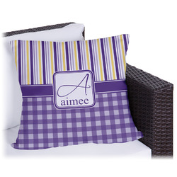 Purple Gingham & Stripe Outdoor Pillow (Personalized)