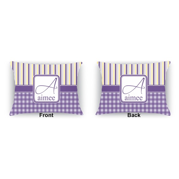Purple Gingham & Stripe  Outdoor Rectangular Throw Pillow (Front and Back)