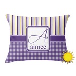 Purple Gingham & Stripe Outdoor Throw Pillow (Rectangular) (Personalized)