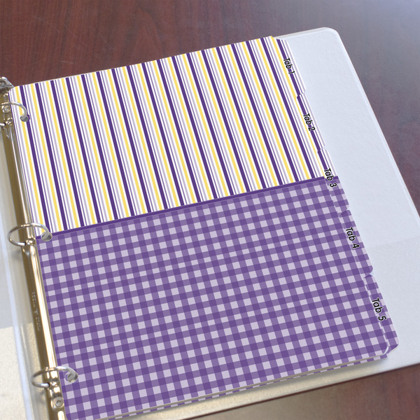 Purple Gingham & Stripe Page Dividers - Set of 5 - In Context