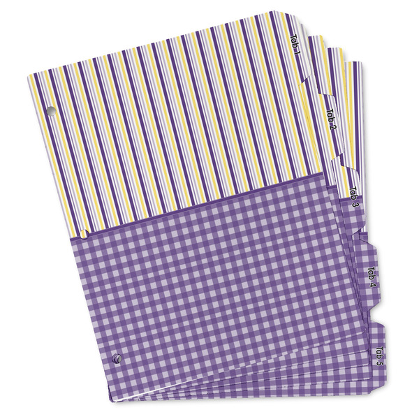 Custom Purple Gingham & Stripe Binder Tab Divider - Set of 5 (Personalized)