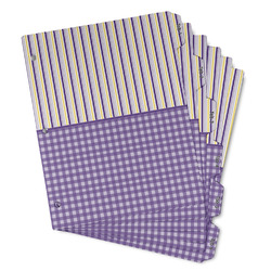 Purple Gingham & Stripe Binder Tab Divider - Set of 6 (Personalized)
