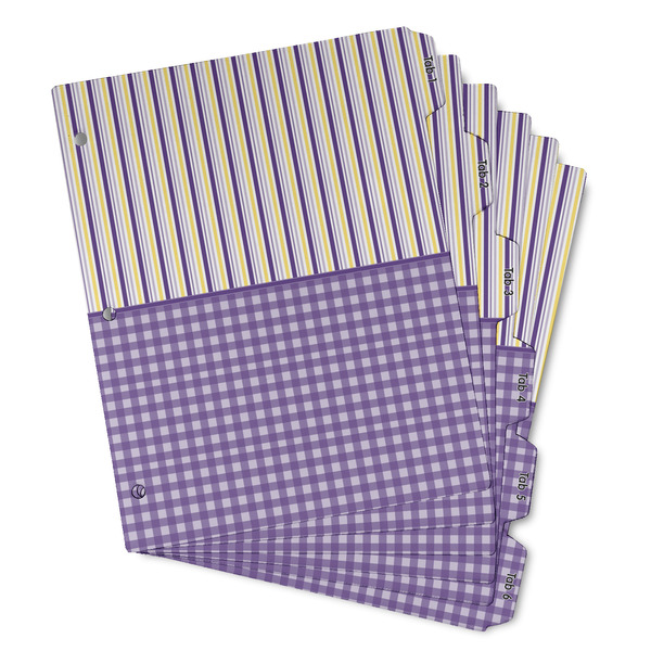 Custom Purple Gingham & Stripe Binder Tab Divider - Set of 6 (Personalized)