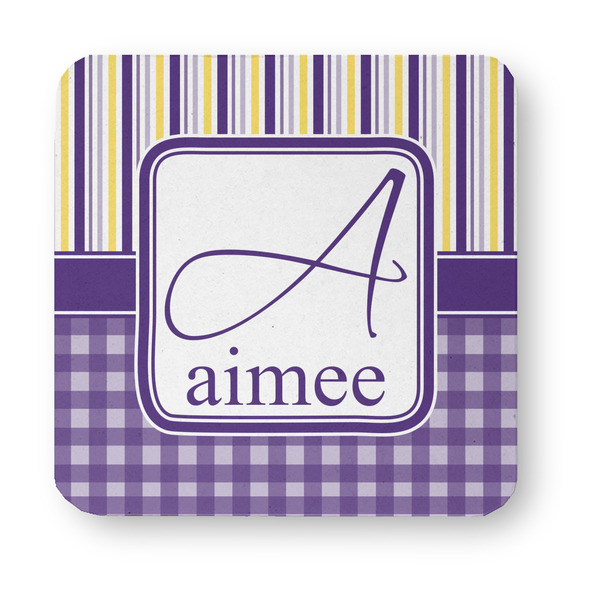 Purple Gingham & Stripe Paper Coasters - Approval