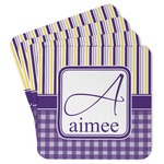 Purple Gingham & Stripe Paper Coasters (Personalized)