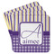 Purple Gingham & Stripe Paper Coasters - Front/Main