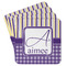 Purple Gingham & Stripe Paper Coasters w/ Name and Initial