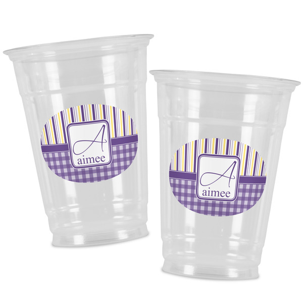 Purple Gingham & Stripe Party Cups - 16oz - Alt View