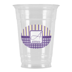 Purple Gingham & Stripe Party Cups - 16oz (Personalized)