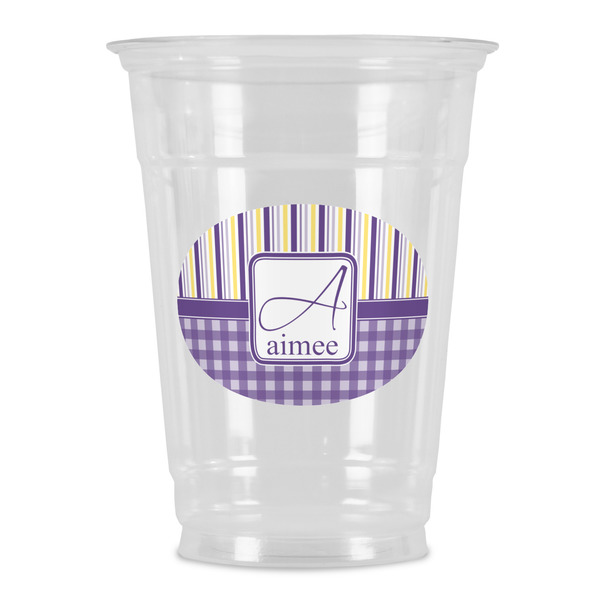 Custom Purple Gingham & Stripe Party Cups - 16oz (Personalized)