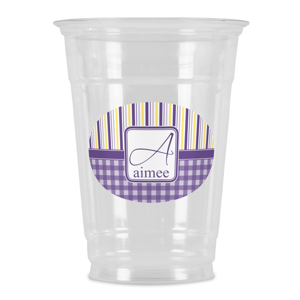Custom Purple Gingham & Stripe Party Cups - 16oz (Personalized)