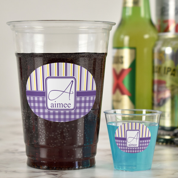 Purple Gingham & Stripe Party Cups - 16oz - In Context