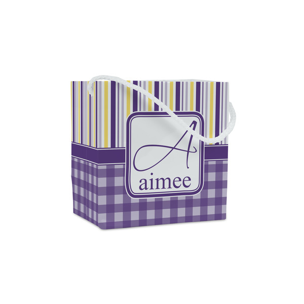 Custom Purple Gingham & Stripe Party Favor Gift Bags - Gloss (Personalized)