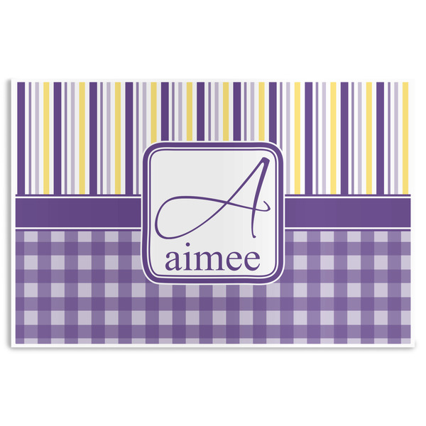 Custom Purple Gingham & Stripe Disposable Paper Placemats (Personalized)