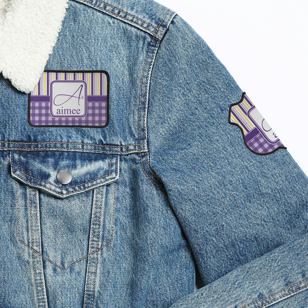 Purple Gingham & Stripe Patches Lifestyle Jean Jacket Detail