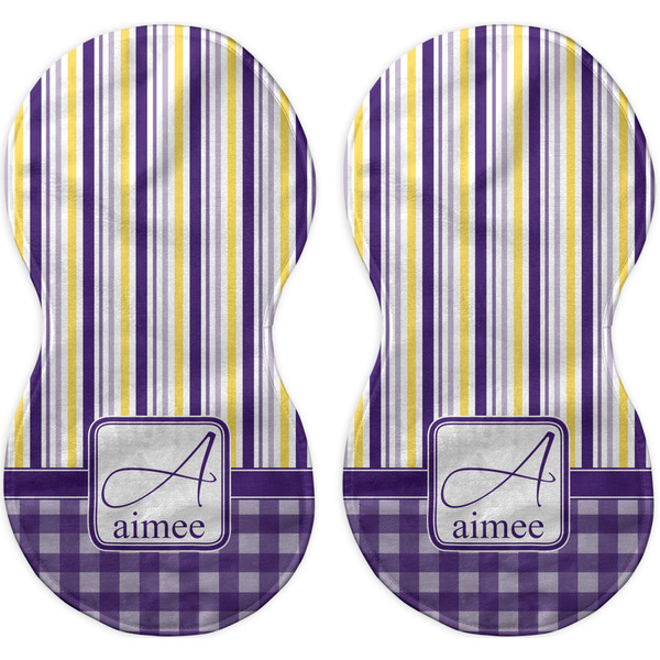 Purple Gingham & Stripe Peanut Shaped Burps - Approval