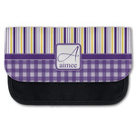 Purple Gingham & Stripe Canvas Pencil Case w/ Name and Initial