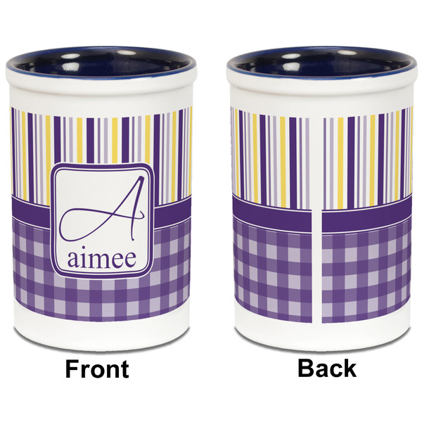 Purple Gingham & Stripe Pencil Holder - Blue - approval