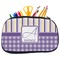 Purple Gingham & Stripe Neoprene Pencil Case - Medium w/ Name and Initial