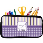 Purple Gingham & Stripe Neoprene Pencil Case (Personalized)