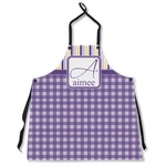 Purple Gingham & Stripe Apron Without Pockets w/ Name and Initial