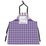Purple Gingham & Stripe Apron Without Pockets w/ Name and Initial