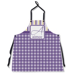 Purple Gingham & Stripe Apron Without Pockets w/ Name and Initial