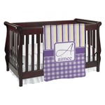 Purple Gingham & Stripe Baby Blanket (Double Sided) (Personalized)