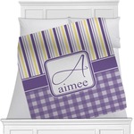 Purple Gingham & Stripe Minky Blanket - Twin / Full - 80"x60" - Single Sided (Personalized)