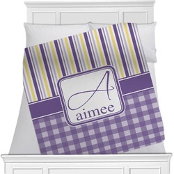 Purple Gingham & Stripe Minky Blanket (Personalized)