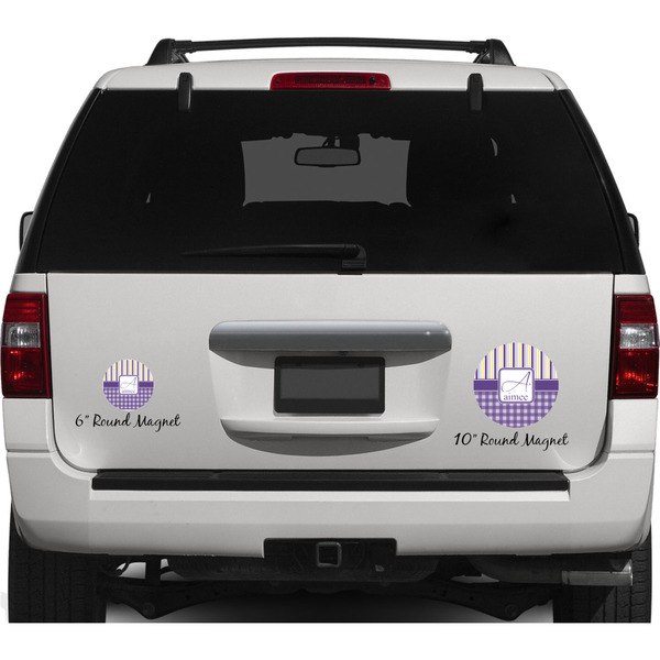 Purple Gingham & Stripe Personalized Car Magnets on Ford Explorer