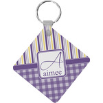 Purple Gingham & Stripe Diamond Plastic Keychain w/ Name and Initial