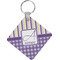 Purple Gingham & Stripe Diamond Plastic Keychain w/ Name and Initial
