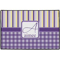 Purple Gingham & Stripe Door Mat - 36"x24" (Personalized)