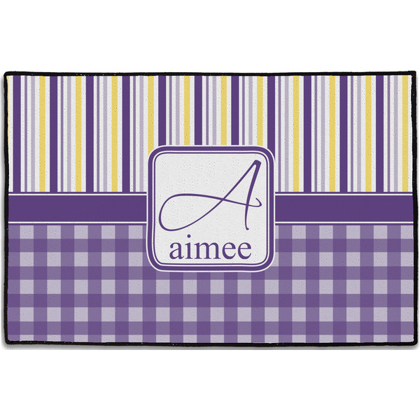 Purple Gingham & Stripe Personalized Door Mat - 36x24 (APPROVAL)