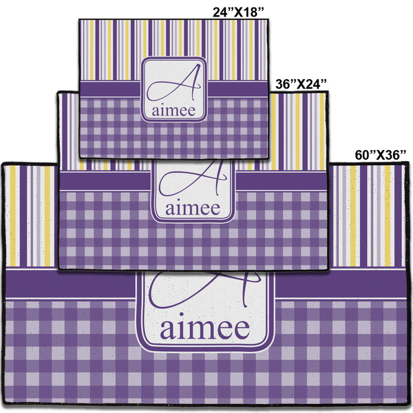 Purple Gingham & Stripe Personalized Door Mat - Group Parent IMF