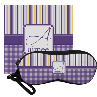 Purple Gingham & Stripe Eyeglass Case & Cloth (Personalized)