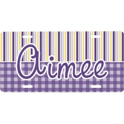 Purple Gingham & Stripe Front License Plate (Personalized)
