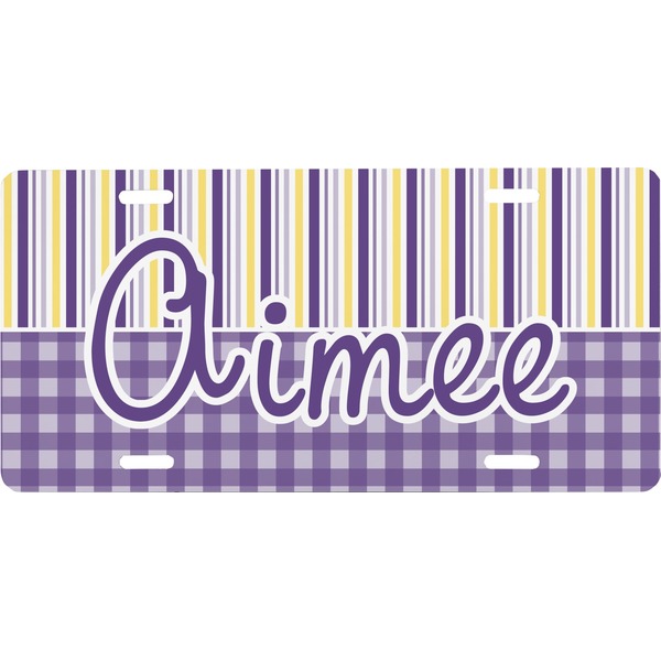 Custom Purple Gingham & Stripe Front License Plate (Personalized)