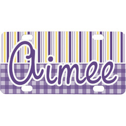 Purple Gingham & Stripe Mini/Bicycle License Plate (Personalized)