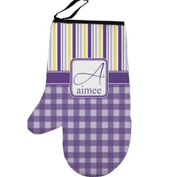 Purple Gingham & Stripe Left Oven Mitt (Personalized)