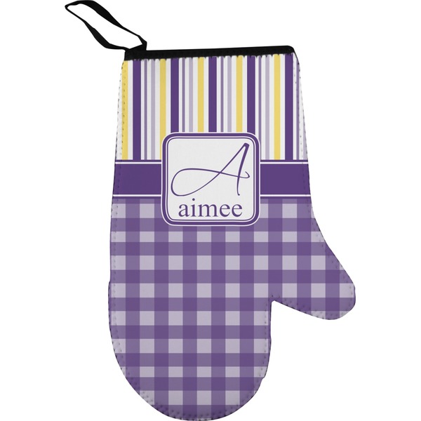 Purple Gingham & Stripe Personalized Oven Mitts