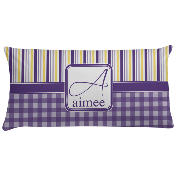 Custom Purple Gingham & Stripe Pillow Case - King (Personalized)