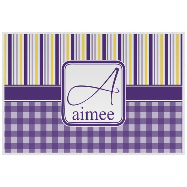 Purple Gingham & Stripe Personalized Placemat (Back)