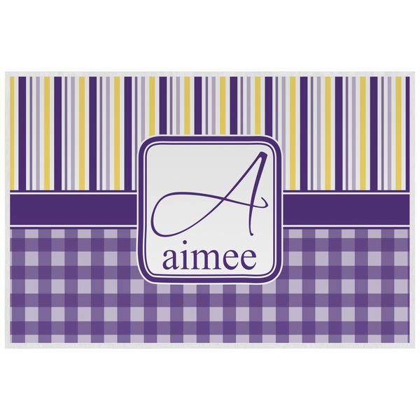 Custom Purple Gingham & Stripe Laminated Placemat w/ Name and Initial