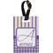 Purple Gingham & Stripe Plastic Luggage Tag - Rectangular w/ Name and Initial
