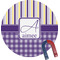 Purple Gingham & Stripe Personalized Round Fridge Magnet
