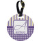 Purple Gingham & Stripe Personalized Round Luggage Tag