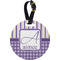 Purple Gingham & Stripe Plastic Luggage Tag - Round (Personalized)